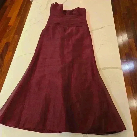 Alvina Valenta Womens Strapless Layered Chiffon Formal Gown Burgundy Size 16 - Picture 4 of 11